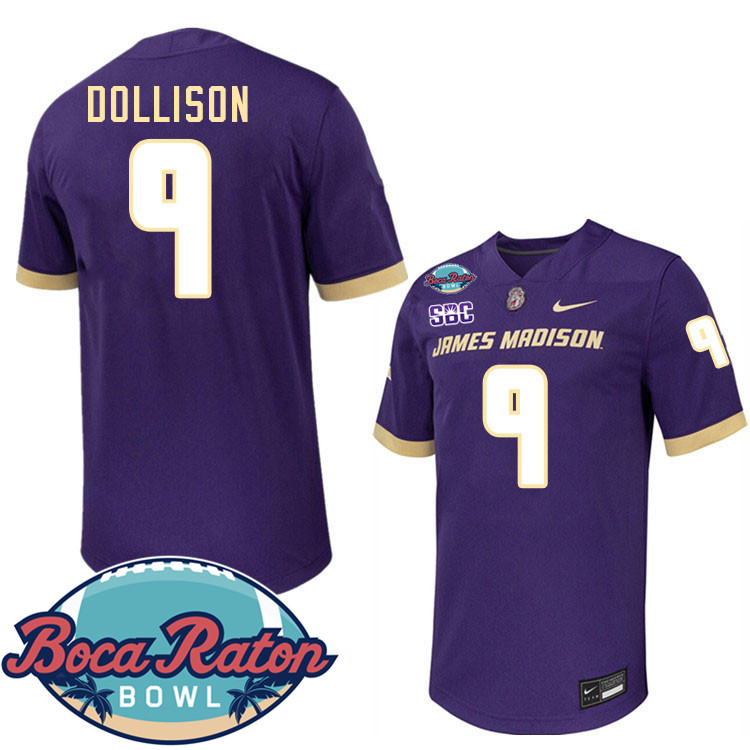 #9 Omarion Dollison James Madison Dukes 2024 Boca Raton Bowl Jersey-Purple